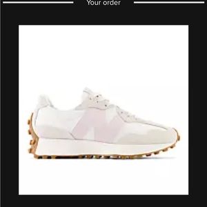 Women’s New Balance 327 white sneaker with mauve